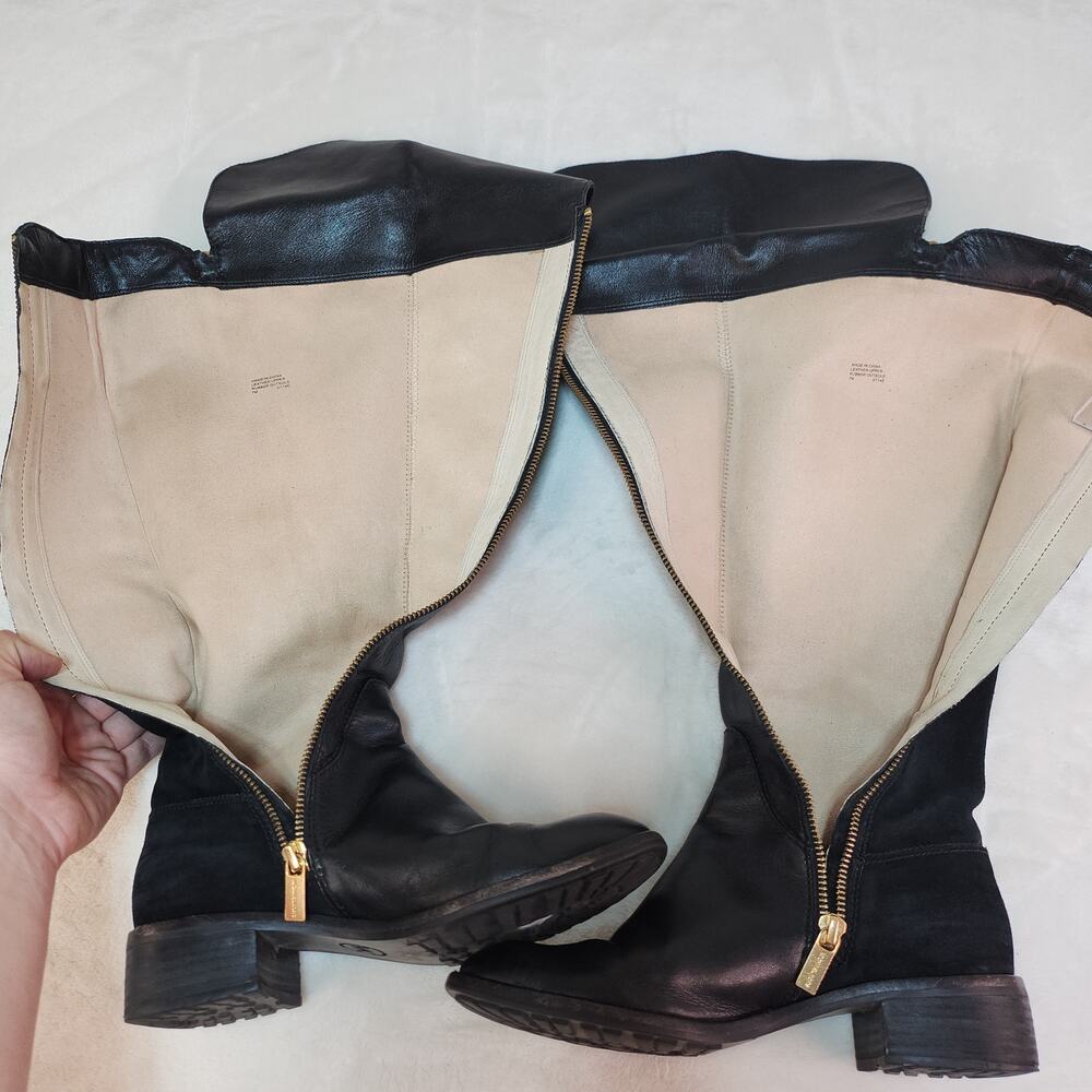 Whimsigoth Equestrian Black Leather Knee High Boots 7 Steampunk Gold Glam Goth - Picture 12 of 14